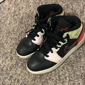 Nike Kids Black, Pink, and Green Sneakers